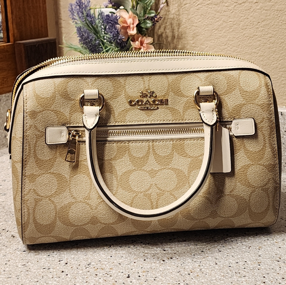 COACH Signature Rowan Handbag Mini Purse Khaki White